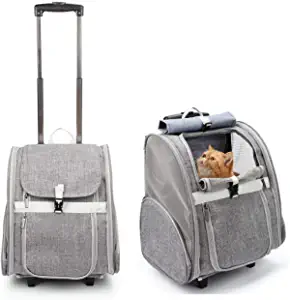 Lollimeow Pet Rolling Cat Backpack Carrier with Wheels