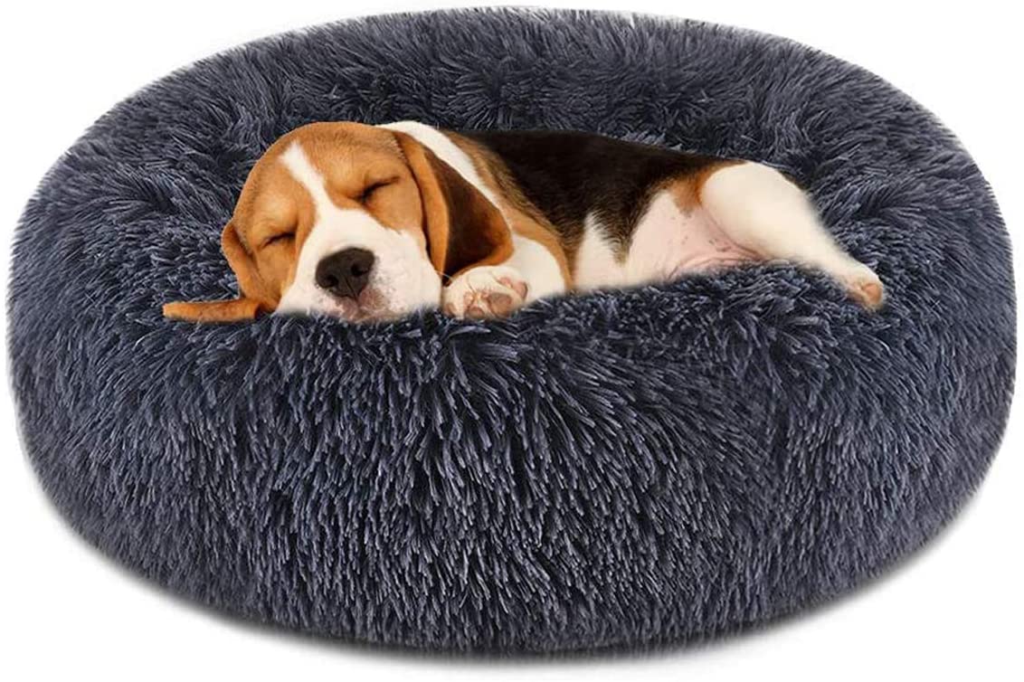 FOCUSPET Faux Fur Cuddler Donut Dog Bed
