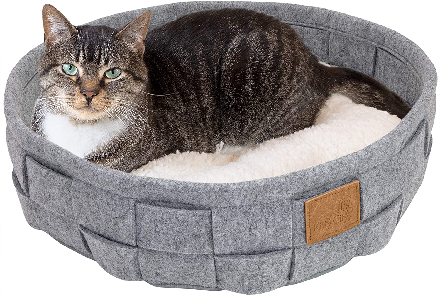 Kitty City Large Faux Leather Trimmed Felt Cat Cave 1