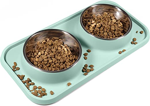 LD Stainless Steel Pet Bowl Non Skid and Non Spill Silicone Mats with Stand