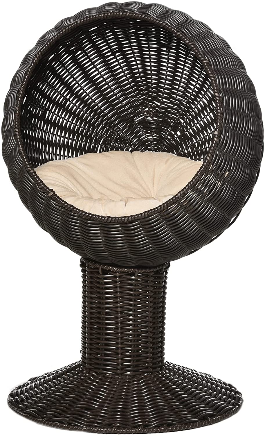 PawHut 28 Hooded Rattan Wicker Round Elevated Condo Cat Bed